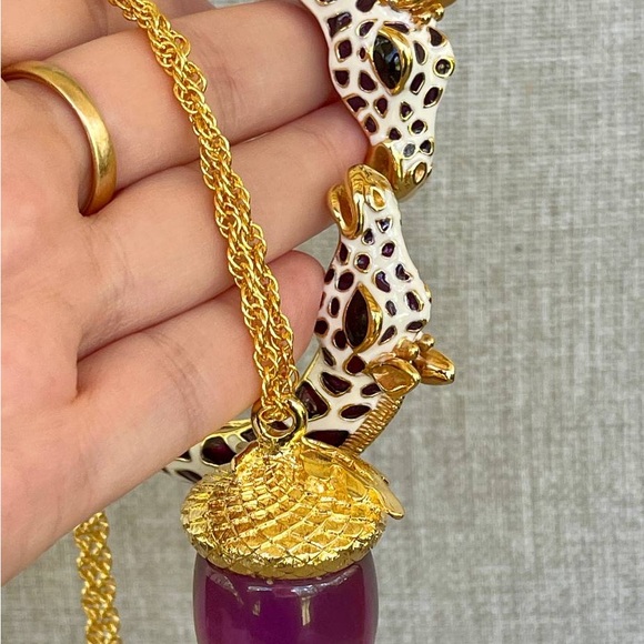 Kenneth Jay Lane Giraffe Bangle & Acorn Pendant Necklace Set – Enamel, Gold Tone - Picture 2 of 8